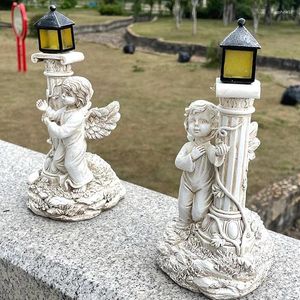 Figurines décoratines lampe solaire européenne colonne romaine sculpture ange jardin extérieur cour de maison décoration résine accessoires