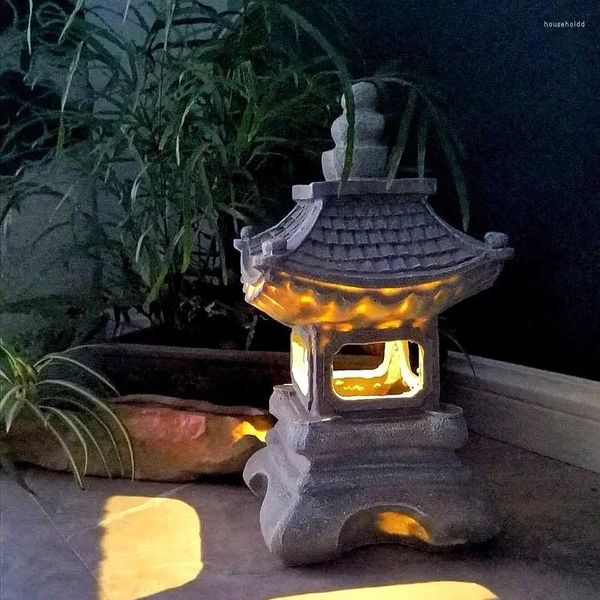 Figuras Decorativas Pagoda Solar Linterna Jardín Estatua De Buda Interior/Exterior Zen Decoración Asiática para Paisaje Balcón Patio Porche Patio Arte