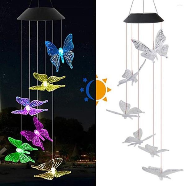 Figurines décoratives Solar Wind Chimes Light Butterfly Lights 120mAh CHIME COLORFUR APERSHERPHOP SORNING Lamp yard