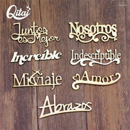 Figuras decorativas Palabras en español QITAI 21PCS/SET 7 Modelo Artesanía DIY Regalo Madera España Letras Decoración Creatividad Conjunto de decoración de madera