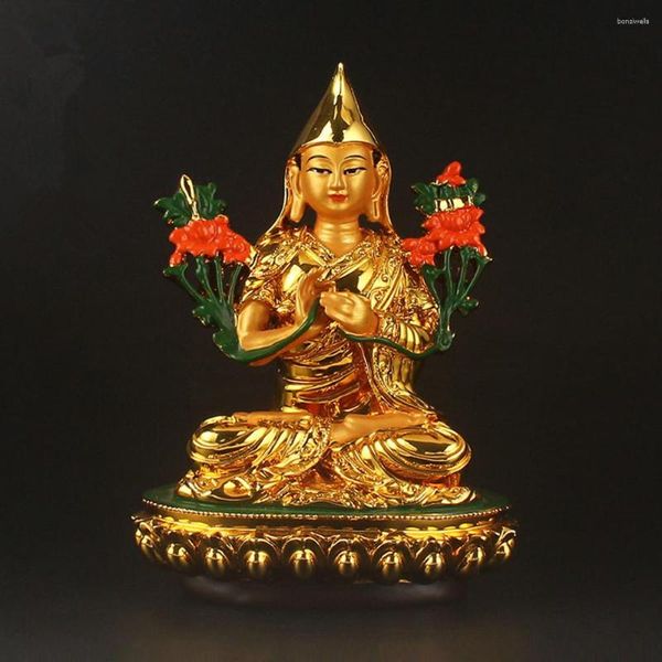 Figurines décoratives Conception spéciale Or Tsongkhapa Figurine Statue Trois Tailsman Trésor Buddhsit Verre Acier Titetan Fournitures Bouddha