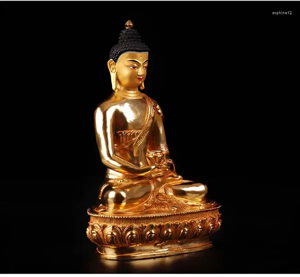 Figurines décoratives Prix spécial # 20cm Grande maison Famille Talisman Protection du bouddhisme tibétain Gilding Amitabha Amitayus Bouddha Statue-