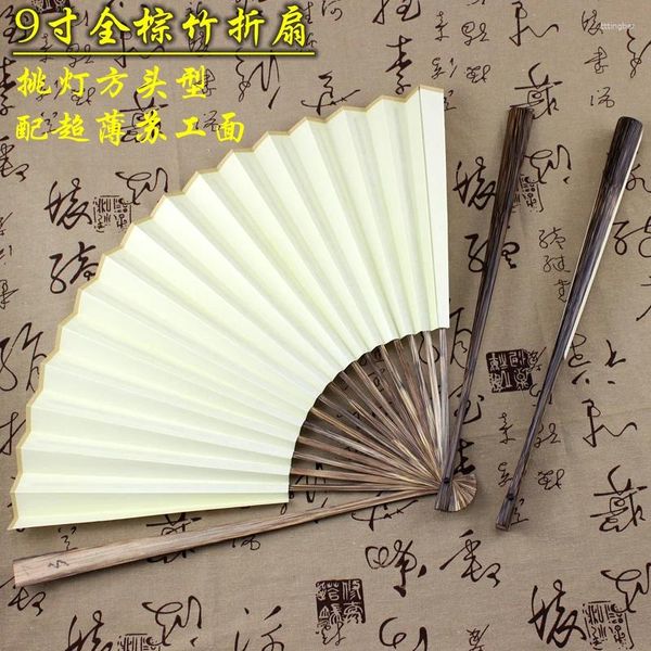 Figuras decorativas | Demanda por papel y ventilador plegable de 9 pulgadas de núcleo completo de bambú marrón en blanco negro para hombres viento chino