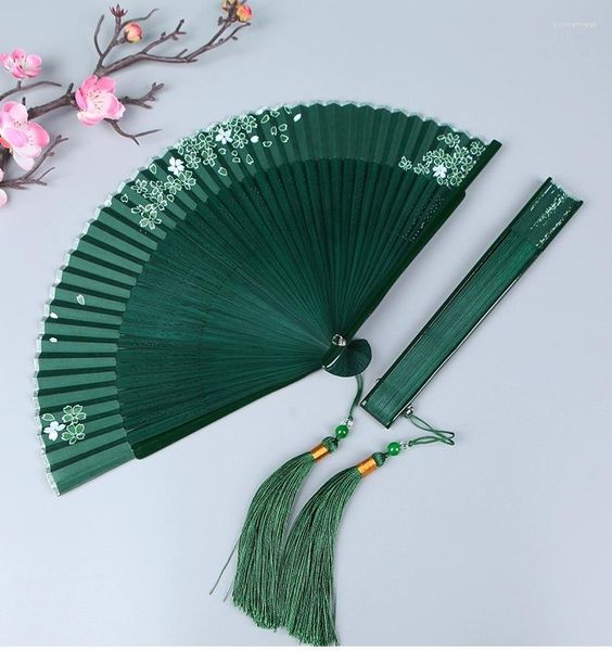 Figuras decorativas Ventiladores de verano Portable VERDE VERDE PLOTING FEMBRES CLASÍA CLASÍA HANFU CHEONGSAM