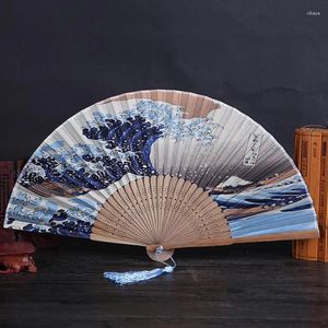Figurines décoratives d'été vintage bambou pliant pliant à main ventilateur de fleurs cfuji kanagawa waves cadeaux de poche mariage drop coloré