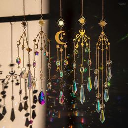 Decoratieve beeldjes Suncatcher Crystal Sun and Moon Crystals Rainbow Catcher Hangende prism Garden Maker Decoratie Goud gebrandschilderd glas P2Z6