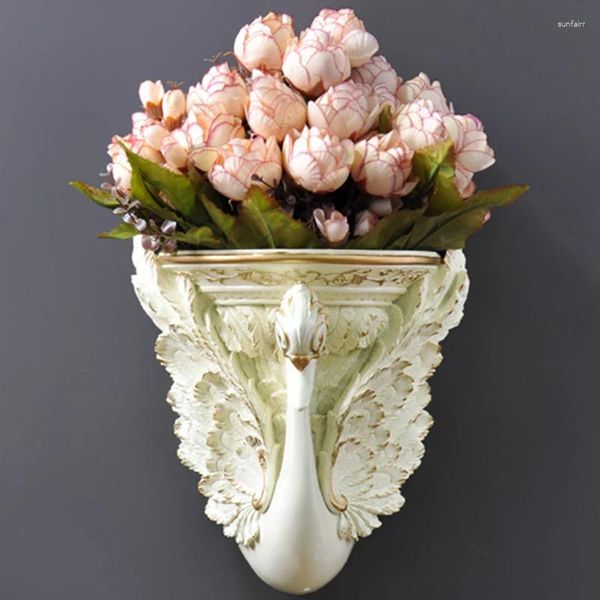 Figurines décoratives Sculpture de cygne Vase mural décor maison accessoires de décoration de mariage Statue en résine Vases à fleurs ornement d'art fait à la main