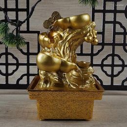 Decoratieve beeldjes Tafelblad Circulerend 3 verdiepingen Waterval Fontein Chinese Fengshui Binnendecoratie Gouden Kalebas Ornament Thuiskantoor