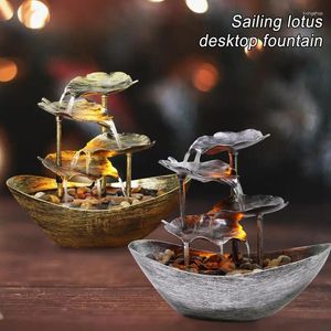 Figurines décoratines Fountain à eau de table à 4-Tiers Lotus Small Waterfall USB bureau Pompe automatique avec interrupteur de puissance