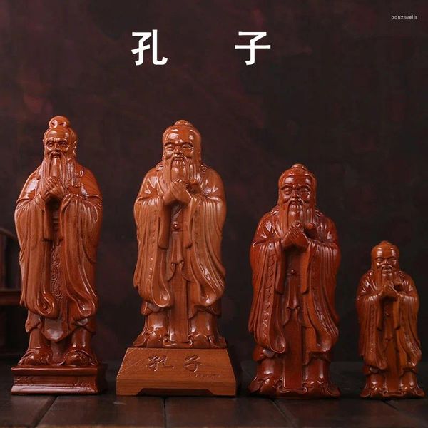 Figurines décoratives Taishan Pêche Bois Confucius Statue Décoration Bureau Cadeau À L'enseignant Sculpture Style Chinois Rétro Base De Bureau