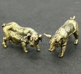 Figurines décoratives de thé pour animaux de compagnie, ornements d'animaux en cuivre massif, cochon du zodiaque, une paire d'artisanat en Bronze ancien