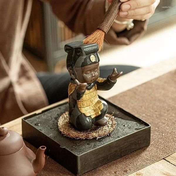 Figurines décoratives en terre cuite et chevaux, Sculpture en céramique, salon de thé de Style chinois, support à stylos pour Table à thé