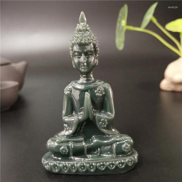 Figurines décoratives Thaïlande Bouddha Statue Méditation sculpture Armoises en pierre de jade-armée Home Garden Decoration Statues