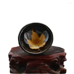 Figurines décoratives en céramique ancienne, bol à thé avec glaçage noir à haute température dans le four Song Jizhou