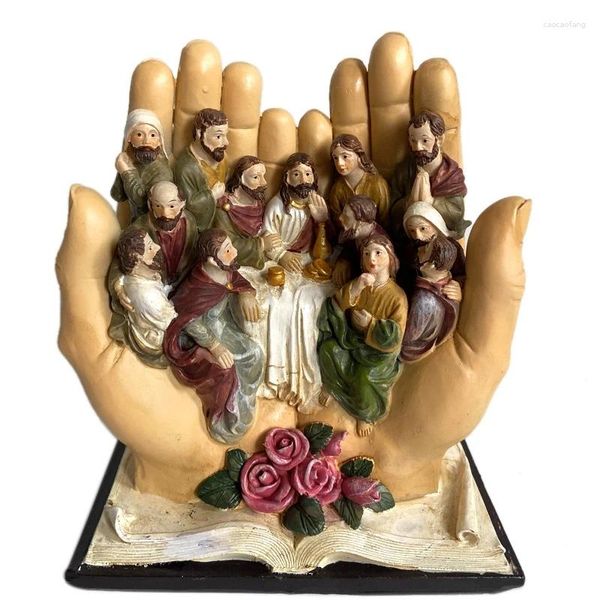 Figurines décoratives La Cène Scène Jésus Et 12 Disciples Statue Religieuse Chrétienne Catholique Figurine Décor Cadeau-A