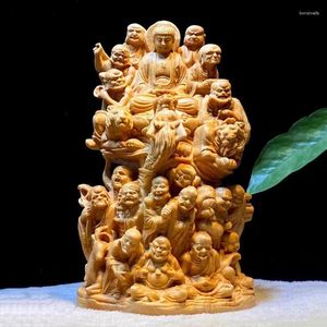 Figurines décoratives en bois de thuya, sculpture de dix-huit Arhat, décor de bouddha Tathagata, personnage de salon, Sculptures d'ameublement de maison