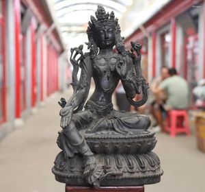 Figuritas decorativas Tíbet Bronce Cobre Dios Tara Verde Kwan-yin Guanyin Estatua de Buda Bodhisattva