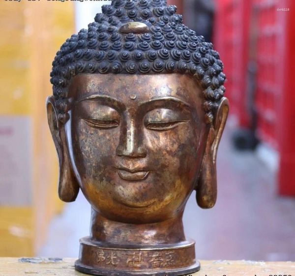 Figurines décoratives Tibet Buddhim Copper Shakyamuni Sakyamuni Amitabha Bouddha Head Buste Statue