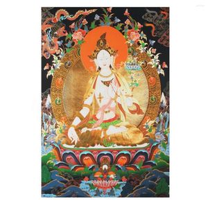 Figurines décoratives du bouddhisme du Tibet, tissu en soie, 7 yeux, bouddha Tara blanc Thangka, décor mural suspendu