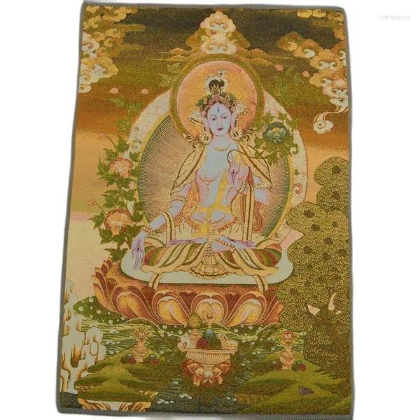 Figurines décoratives Bouddhisme tibétain: Cameroun Lotus White Tara Guanyin Exquis broderie peinture