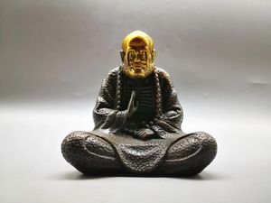 Figurines décoratives Temple du bouddhisme tibétain Bronze doré Arhat Damo Bodhidharma Dharma bouddhas Statue