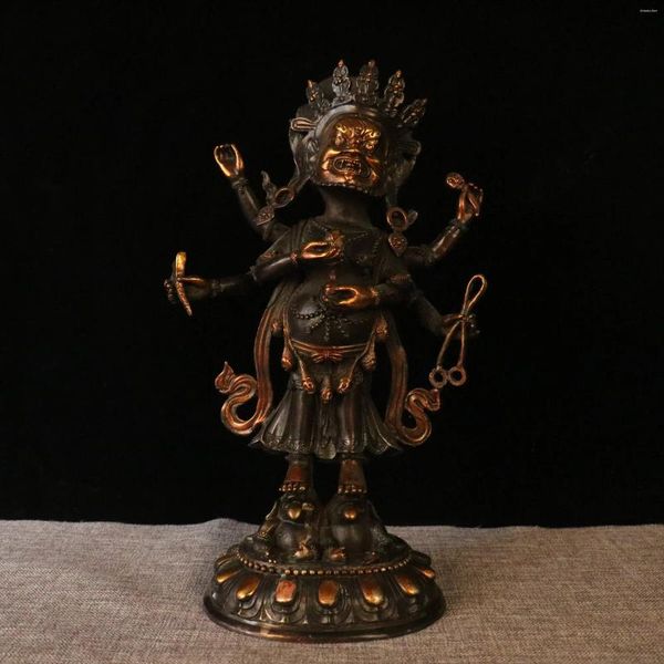 Figurines décoratines Collection tibétaine Six Arm Mahakala Bouddha Statue Bouddhisme Artisanat 13,3 pouces