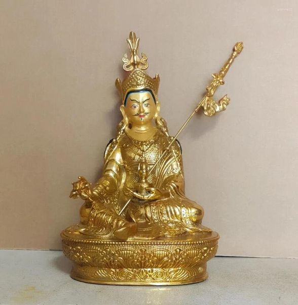 Figuras decorativas tibetanas de bronce pintadas a mano, estatua de Buda Padmasambhava, Dios Guanyin dorado, riqueza