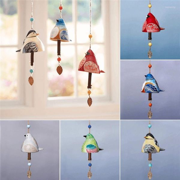 Figurines décoratives mésange oiseau cloche carillons éoliens peints à la main décor de jardin extérieur tentures de porte durables exquis maison pendentifs en résine