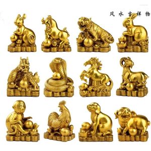 Decoratieve beeldjes Top Cool Asia Home Puntig ornament The 12 Chinese Zodiacs Cow Tiger Dragon Snake Horse Monkey Dog Feng Shui Brass