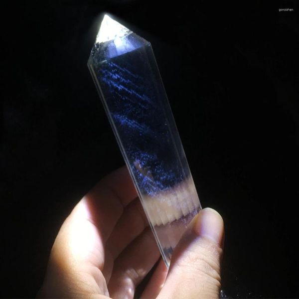 Figurines décoratines Top Quality 24 Side Clear Quartz Vogel Style Wand Double Point Angel Blue Feather Inspired Spiritual Reiki Healing