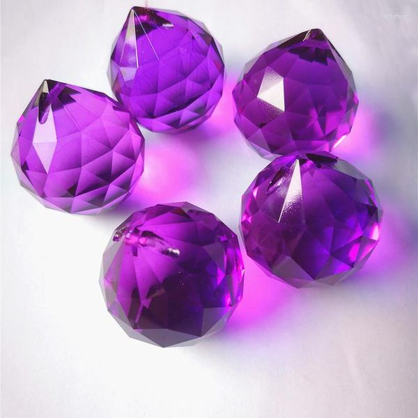 Figurines décoratives Top Qualité 5 Pcs 40mm Violet Foncé À Facettes Cristal Lustre Boules Pendentifs Fengshui Sphère Décoration De La Maison De Mariage