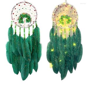Decoratieve beeldjes Traditionele veren droomvangers Led lichte auto ornament Tree of Life Dreamcatchers voor muur kwekerij woningdecoraties