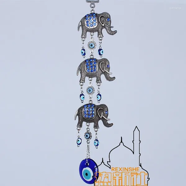 Figuritas decorativas, adornos de elefante de ojos azules de pavo, colgante de paz musulmán que cuelga del mal de ojo