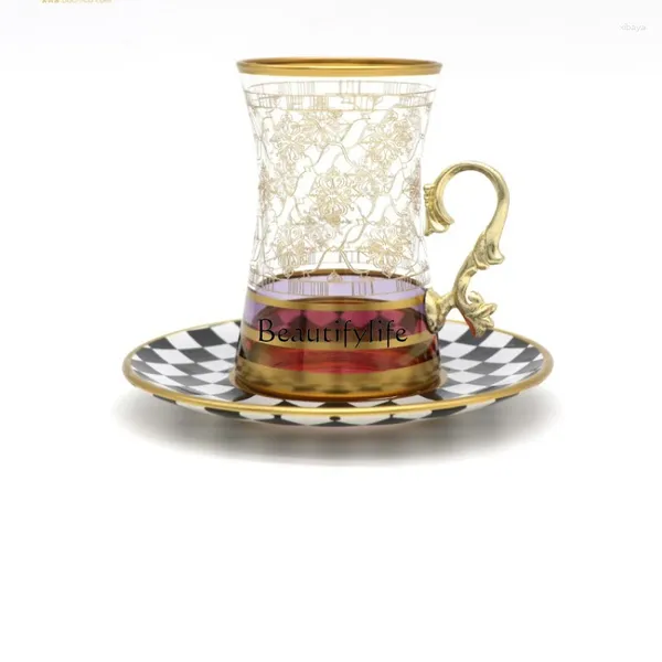 Figurines décoratines Turkish Tea Set Cup à la main et Soucoupe Home Creative Glass High Temperature résistant 160 ml
