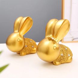 Figurines décoratives deux lapins dorés en résine, artisanat de décoration intérieure délicate de haute qualité pour la maison et le bureau