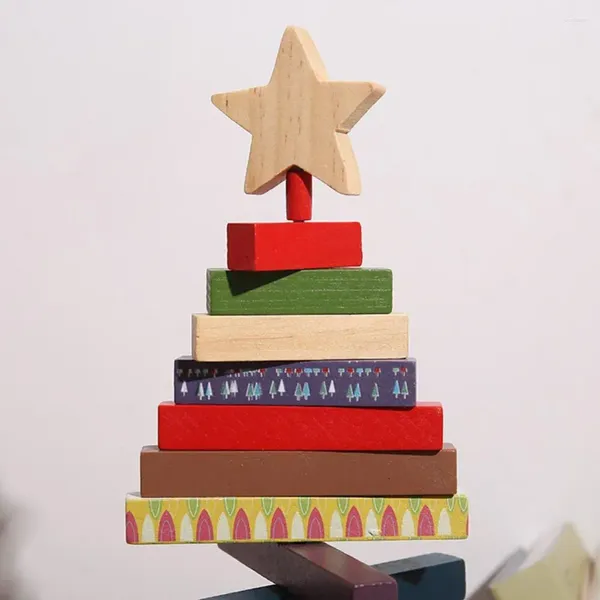 Figuras decorativas adornos de árbol de navidad únicos bloques de construcción de madera giratoria adornos de escritorio festivos para la decoración del hogar vacaciones