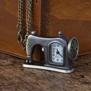 Decoratieve beeldjes unieke retro klokzakhorloge unisex naaimachine hanger ketting ketting analoge kwarts cadeau reloj de bolsillo