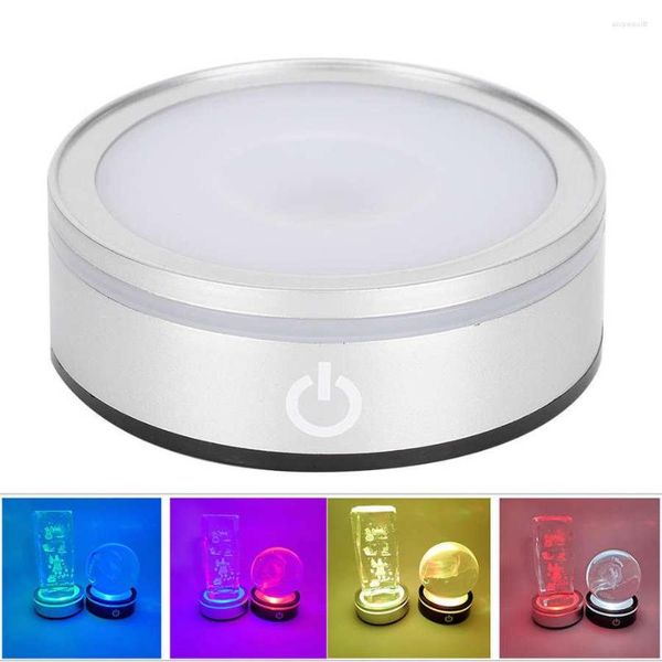 Figurines décoratives USB 3D multicolore LED base de lumière avec interrupteur tactile lampe support de support rond pour affichage de décoration d'art en verre de cristal