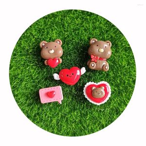 Decoratieve beeldjes Valentijnsdag Cartoonbeer Hart Flat Back Resin Cabochon Scrapbooking voor telefoondecor onderdelen Diy Hair Bows Crafts