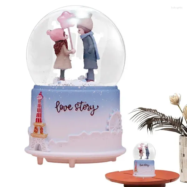 Figurines décoratives de saint-valentin, boîte à musique, boule de neige éclairante pour Couple, boule de cristal mignonne avec Statue de dessin animé