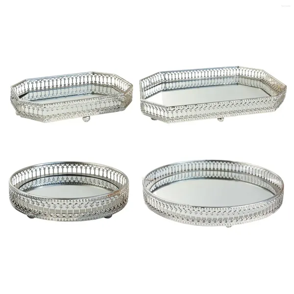 Figurines décoratines Vanité Cosmetic Makeup Mirror Tray Bijoux bijou pour commode Organisateur de comptoir de chambre à coucher de salle de bain