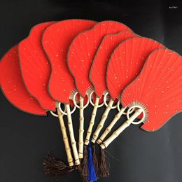 Figurines décoratives ventilateur de papier de riz rouge vintage avec poignée artisanat traditionnel ventilateurs de main chinois diy peinture calligraphie racine bambou