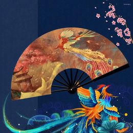 Decoratieve beeldjes Vintage Chinese stijl Silk Vouwfan Rave Dragon Kleurrijk Phoenix Festival Dier Wedding Hand Dance Gif Musi V3M5
