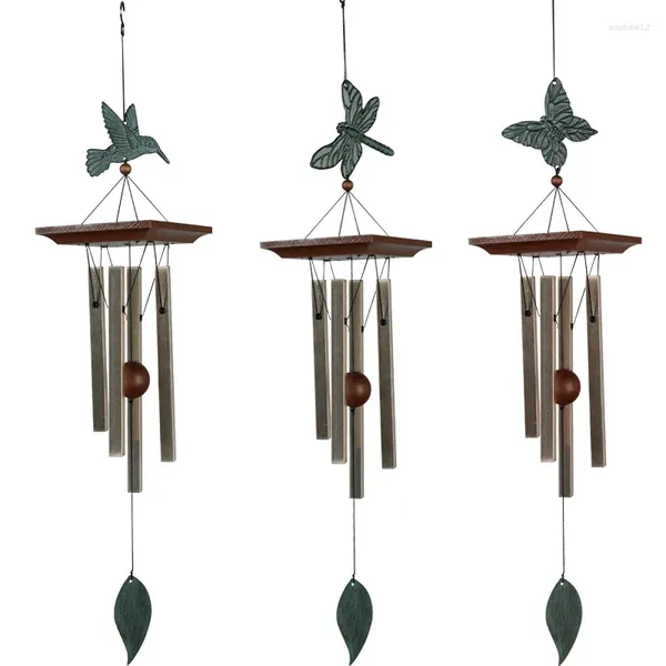 Figuras decorativas Vintage Hanging Windchimes Campana Rectangle Decoración de jardín Musical Fengshui Bird Butterfly Dragfly