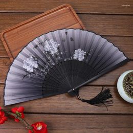 Decoratieve beeldjes Vintage zijde vouwventilator retro chinese stijl bamboe pokje bloesem dans hand po rekwisieten huis geschenk ambachten decoratie