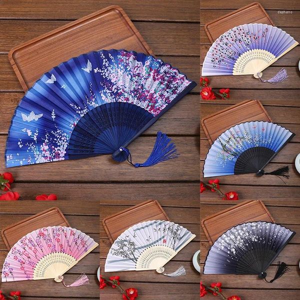 Figuras decorativas Abanico plegable de seda vintage Estilo antiguo chino Decoraciones para el hogar Artesanía Regalo Danza Mano Hanfu Accesorios Po Accesorios