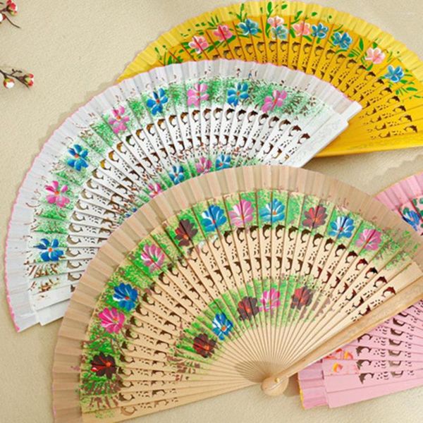 Figuras decorativas Estilo vintage Fan de ventilador plegable Regalo Regalos Impresión de baile de madera Suministros de bodas Bambú de bambú