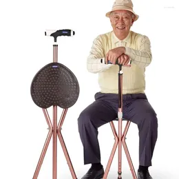 Figuras decorativas silla de palo para ancianos con la mano plegable de luz de las heces puede sentarse anti -slip multifuncional