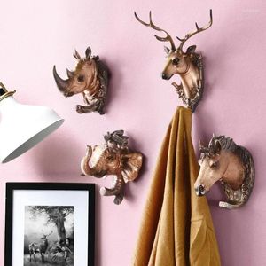 Decoratieve beeldjes wanddecor Creative Animal Head Decoration Hook gratis punch gat deur zonder sporen badkamer jas muurschildering