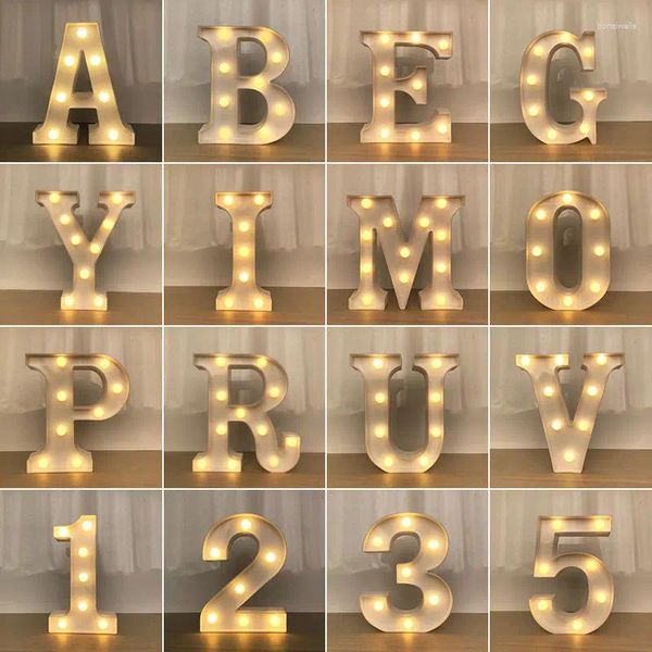 Figuras decorativas Nombre de la boda Letras Letra del alfabeto Luces LED Lámpara luminosa con números Luz nocturna Fiesta Decoración del dormitorio del bebé Hogar